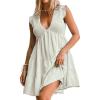 imageCUPSHE Womens Smocked Mini Dress Plunging V Neck Ruffled Summer Beach Cover Up DressBeige