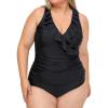 imageCUPSHE Womens Tankini Sets Two Piece Swimsuit High Waisted V Neck Ruffled Self Tie Lace Up Ruched XS4XLPblack