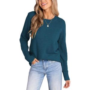 imageCUPSHE Womens Long Sleeve Sweaters Crew Neck 2024 Fall Knit Pullover SweaterBlue