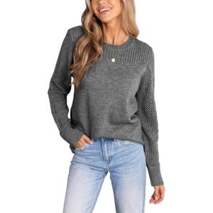 imageCUPSHE Womens Long Sleeve Sweaters Crew Neck 2024 Fall Knit Pullover SweaterGrey