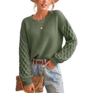 imageCUPSHE Womens Sweater Long Sleeve Crewneck Sweaters Cable Knit Jumper TopsGreen