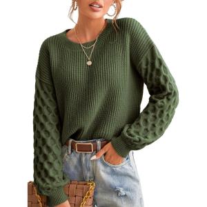 imageCUPSHE Womens Sweater Long Sleeve Crewneck Sweaters Cable Knit Jumper TopsOlive Green