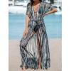 imageCUPSHE Kimono Swimsuit Coverup for Women Open Front Striped Maxi Cardigan Beach Cover UpBlack