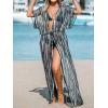 imageCUPSHE Kimono Swimsuit Coverup for Women Open Front Striped Maxi Cardigan Beach Cover UpBlack