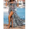 imageCUPSHE Kimono Swimsuit Coverup for Women Open Front Striped Maxi Cardigan Beach Cover UpBlack Leopard