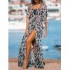 imageCUPSHE Kimono Swimsuit Coverup for Women Open Front Striped Maxi Cardigan Beach Cover UpBlack Leopard