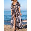 imageCUPSHE Kimono Swimsuit Coverup for Women Open Front Striped Maxi Cardigan Beach Cover UpBlack Zebra Print