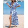 imageCUPSHE Kimono Swimsuit Coverup for Women Open Front Striped Maxi Cardigan Beach Cover UpBlue Floral