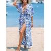imageCUPSHE Kimono Swimsuit Coverup for Women Open Front Striped Maxi Cardigan Beach Cover UpBlue Floral