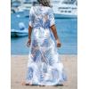 imageCUPSHE Kimono Swimsuit Coverup for Women Open Front Striped Maxi Cardigan Beach Cover UpBlue Leaf