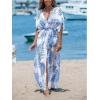 imageCUPSHE Kimono Swimsuit Coverup for Women Open Front Striped Maxi Cardigan Beach Cover UpBlue Leaf