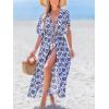 imageCUPSHE Kimono Swimsuit Coverup for Women Open Front Striped Maxi Cardigan Beach Cover UpBlue Patterned
