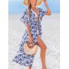 imageCUPSHE Kimono Swimsuit Coverup for Women Open Front Striped Maxi Cardigan Beach Cover UpBlue Patterned