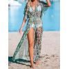 imageCUPSHE Kimono Swimsuit Coverup for Women Open Front Striped Maxi Cardigan Beach Cover UpGreen Leopard