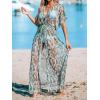 imageCUPSHE Kimono Swimsuit Coverup for Women Open Front Striped Maxi Cardigan Beach Cover UpGreen Leopard