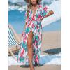 imageCUPSHE Kimono Swimsuit Coverup for Women Open Front Striped Maxi Cardigan Beach Cover UpGreen Red