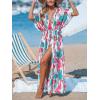 imageCUPSHE Kimono Swimsuit Coverup for Women Open Front Striped Maxi Cardigan Beach Cover UpGreen Red
