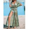 imageCUPSHE Kimono Swimsuit Coverup for Women Open Front Striped Maxi Cardigan Beach Cover UpGreen Stripes