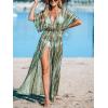 imageCUPSHE Kimono Swimsuit Coverup for Women Open Front Striped Maxi Cardigan Beach Cover UpGreen Stripes