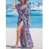 imageCUPSHE Kimono Swimsuit Coverup for Women Open Front Striped Maxi Cardigan Beach Cover UpHot Pink Floral