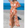 imageCUPSHE Kimono Swimsuit Coverup for Women Open Front Striped Maxi Cardigan Beach Cover UpOrange Leaf