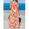 imageCUPSHE Kimono Swimsuit Coverup for Women Open Front Striped Maxi Cardigan Beach Cover UpOrange Leaf