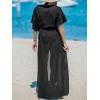 imageCUPSHE Kimono Swimsuit Coverup for Women Open Front Striped Maxi Cardigan Beach Cover UpSolid Black