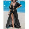 imageCUPSHE Kimono Swimsuit Coverup for Women Open Front Striped Maxi Cardigan Beach Cover UpSolid Black