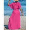 imageCUPSHE Kimono Swimsuit Coverup for Women Open Front Striped Maxi Cardigan Beach Cover UpSolid Hot Pink