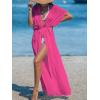 imageCUPSHE Kimono Swimsuit Coverup for Women Open Front Striped Maxi Cardigan Beach Cover UpSolid Hot Pink