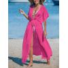 imageCUPSHE Kimono Swimsuit Coverup for Women Open Front Striped Maxi Cardigan Beach Cover UpSolid Hot Pink