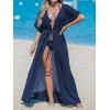 imageCUPSHE Kimono Swimsuit Coverup for Women Open Front Striped Maxi Cardigan Beach Cover UpSolid Navy Blue