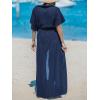 imageCUPSHE Kimono Swimsuit Coverup for Women Open Front Striped Maxi Cardigan Beach Cover UpSolid Navy Blue