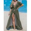 imageCUPSHE Kimono Swimsuit Coverup for Women Open Front Striped Maxi Cardigan Beach Cover UpSolid Olive Green