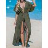 imageCUPSHE Kimono Swimsuit Coverup for Women Open Front Striped Maxi Cardigan Beach Cover UpSolid Olive Green