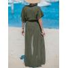 imageCUPSHE Kimono Swimsuit Coverup for Women Open Front Striped Maxi Cardigan Beach Cover UpSolid Olive Green