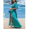 imageCUPSHE Kimono Swimsuit Coverup for Women Open Front Striped Maxi Cardigan Beach Cover UpSolid Turquoise