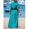 imageCUPSHE Kimono Swimsuit Coverup for Women Open Front Striped Maxi Cardigan Beach Cover UpSolid Turquoise