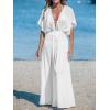 imageCUPSHE Kimono Swimsuit Coverup for Women Open Front Striped Maxi Cardigan Beach Cover UpSolid White