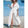 imageCUPSHE Kimono Swimsuit Coverup for Women Open Front Striped Maxi Cardigan Beach Cover UpSolid White