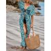 imageCUPSHE Kimono Swimsuit Coverup for Women Open Front Striped Maxi Cardigan Beach Cover UpTurquoise Leopard