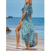 imageCUPSHE Kimono Swimsuit Coverup for Women Open Front Striped Maxi Cardigan Beach Cover UpTurquoise Leopard