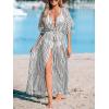 imageCUPSHE Kimono Swimsuit Coverup for Women Open Front Striped Maxi Cardigan Beach Cover UpWhite Stripes