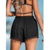 imageCUPSHE Women Swim Cover Up Shorts High Rise Tassel Beach Coverups Shorts for SwimwearBlack