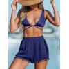imageCUPSHE Women Swim Cover Up Shorts High Rise Tassel Beach Coverups Shorts for SwimwearNavy