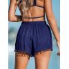 imageCUPSHE Women Swim Cover Up Shorts High Rise Tassel Beach Coverups Shorts for SwimwearNavy