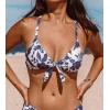 imageCUPSHE Womens Bikini Top Swimsuit Bandeau Top Back Tie with Removable Shoulder StrapsWhiteNavy Floral