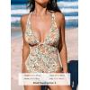 imageCUPSHE Womens One Piece Swimsuit Deep V Neck Keyhole Cutout O Ring Textured Bathing SuitApricotFloral