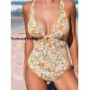 imageCUPSHE Womens One Piece Swimsuit Deep V Neck Keyhole Cutout O Ring Textured Bathing SuitApricotFloral