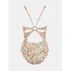 imageCUPSHE Womens One Piece Swimsuit Deep V Neck Keyhole Cutout O Ring Textured Bathing SuitApricotFloral